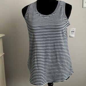 J Jill Pima Back-Pleat Tank Top Blue & White stripes XS NWT